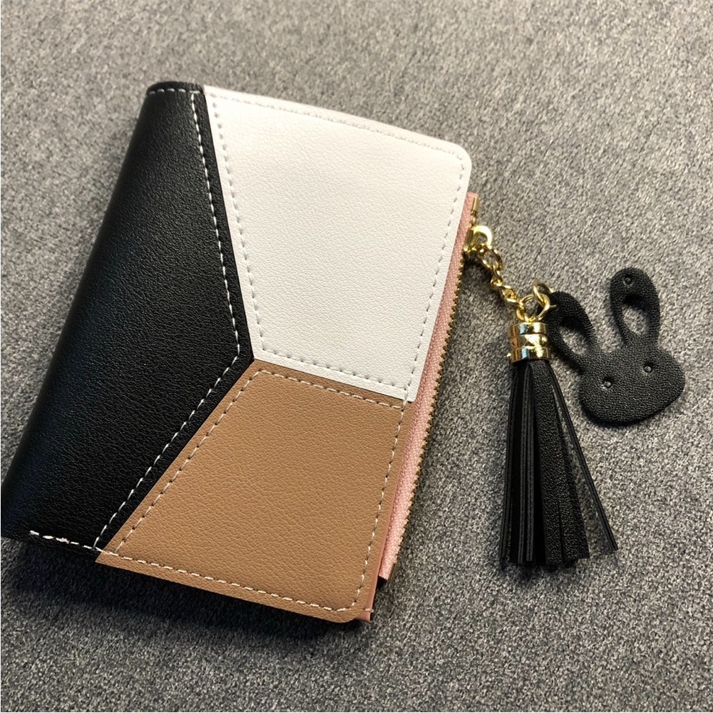 Colour Block Wallet ~ Rabbit Tassel ~ Black, Brown, Pink and White ~ Brand New!